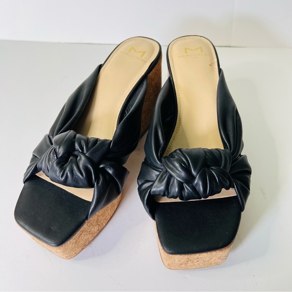 MARC FISHER CHUNKY CORK PLATFORM BOW SLIDE MULES BLACK SIZE 7.5 EUC - Picture 6 of 11